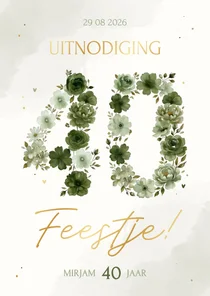 Uitnodiging verjaardag 40 in groene bloemen feestje