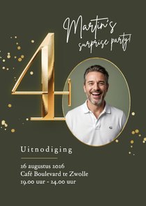 Uitnodiging verjaardag 40 jaar stijlvol goud spetters foto