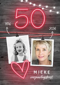 Uitnodiging verjaardag 50 vrouw stoer en hip neon