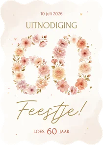 Uitnodiging verjaardag 60 in beige bloemen golvende rand