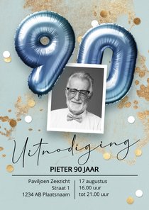 Uitnodiging verjaardag 90 jaar ballonnen