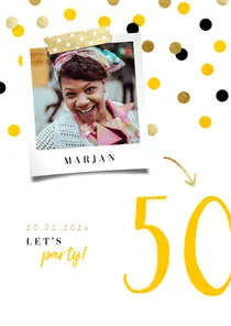 Uitnodiging verjaardag feestelijke confetti aanpasbaar