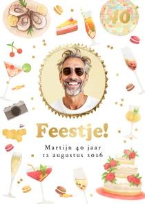 Uitnodiging verjaardag tuinfeest cocktail party foto disco