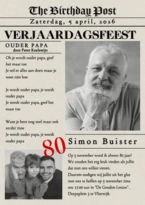 Uitnodiging verjaardag voorpagina krant