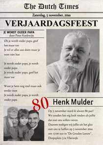 Uitnodiging verjaardag voorpagina krant