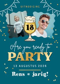 Uitnodiging verjaardagsfeest bier slingers confetti foto 18