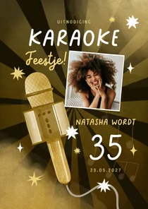 Uitnodiging verjaardagsfeest karaoke gouden microfoon