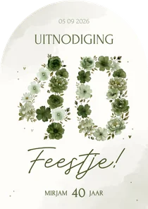 Uitnodiging verjaardagsfeestje 40 bloemen groen