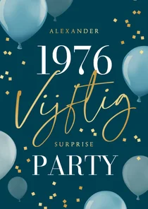 Uitnodiging verjaardagskaart 50 vijftig ballonnen confetti