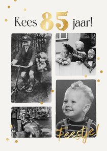 Uitnodiging verjaardagskaart unisex fotocollage vintage goud