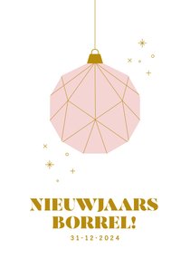 Uitnodiging voor een nieuwjaarsborrel met roze kerstbal 