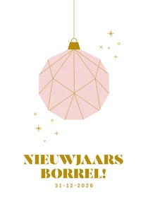 Uitnodiging voor een nieuwjaarsborrel met roze kerstbal