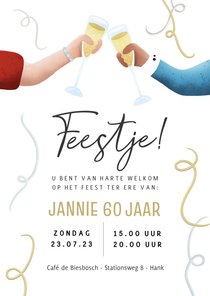 Uitnodiging voor een verjaardagsfeest met proostende handen
