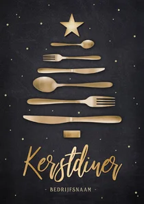 Uitnodiging zakelijk kerstdiner met bestek in kerstboom vorm