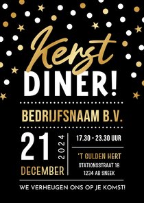 Uitnodiging zakelijk kerstdiner met confetti in goudfolie