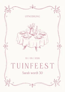 Uitnodigingen tuinfeest vintage illustratie tuintafel