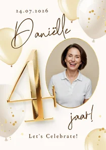 Uitnodigingskaart 40 jaar verjaardag ballonnen foto feest