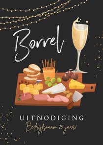 Uitnodigingskaart borrel feestje champagne borrelplank