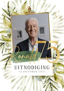 Uitnodigingskaart verjaardag getal goudfolie botanisch foto