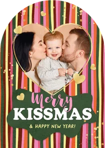 Unieke hippe kerstkaart boogvorm strepen hartjes foto goud