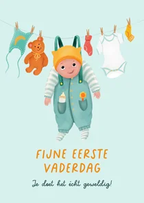 Vaderdagkaart met baby aan waslijn