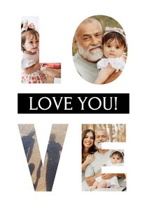 Vaderdagkaart met eigen foto's in de letters LOVE