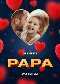 Vaderdagkaart PAPA donkerblauw met foto en rode hartjes