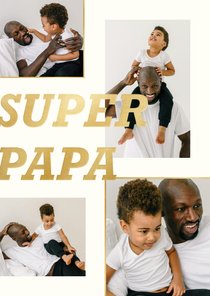 Vaderdagkaart 'Super Papa' goud fotocollage 4 foto's