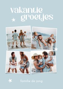 Vakantiegroetjes fotocollage vier foto's lichtblauw zeester