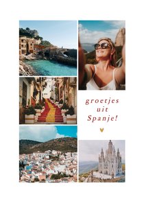 Vakantiekaart fotocollage met vijf foto's groetjes uit