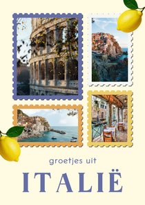 Vakantiekaart fotocollage postzegel citroentjes groetjes uit
