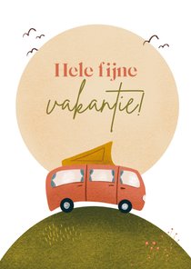 Vakantiekaart met camper om een goede reis te wensen.