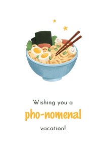Vakantiekaart veel plezier Azië pho noodles grappig