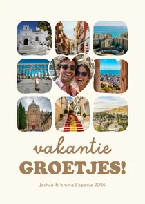 Vakantiekaartje fotocollage met hartje vakantiegroetjes