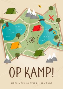 Vakantiekaartje illustratie landkaart op kamp tent