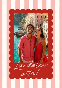 Vakantiekaartje la dolce vita streepjes roze met foto