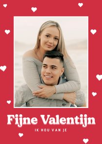 Valentijnsdag rood fotokaartje met hartjes fijne valentijn