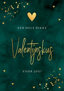 Valentijnskaart donkergroen confetti hartjes goudlook