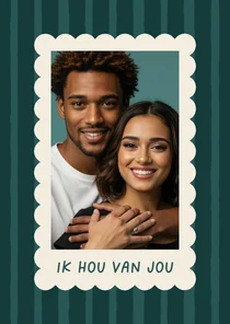 Valentijnskaart gestreept met foto ik hou van jou teal