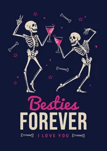 Valentijnskaart grappig besties vriendschap skeletten humor