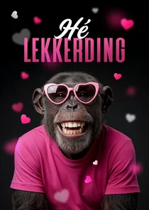 Valentijnskaart grappig man chimpansee hartjes lekkerding