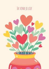 Valentijnskaart hartjes boeket in een vaas voor Valentijn