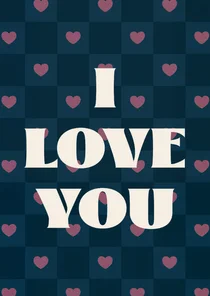 Valentijnskaart i love you donkerblauw roze hartjes