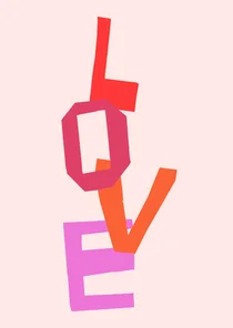 Valentijnskaart 'Love' in gekleurde letters