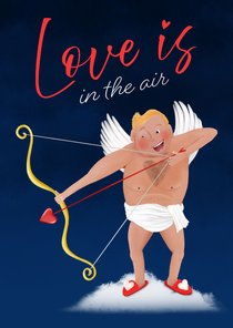 Valentijnskaart met Cupido in de wolken