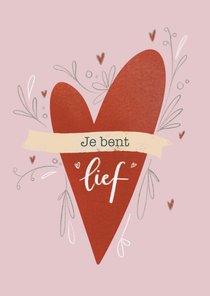 Valentijnskaart met hart en tekst je bent lief