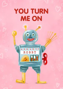 Valentijnskaart met schattig robotje met naam