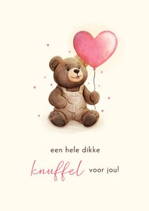 Valentijnskaart met teddybeer en roze hartballon