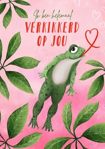 Valentijnskaart met verliefde kikker