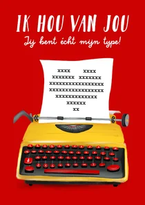 Valentijnskaart met vintage typemachine
